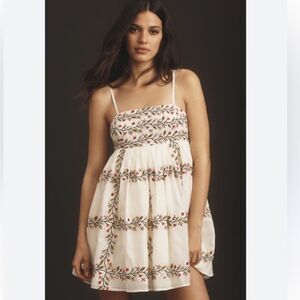 Samant Chauhan Square-Neck Floral Embroidered Mini Dress by Anthropologie Medium